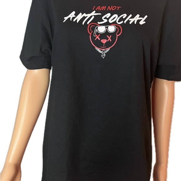 Women/Boyfriends ONE BRAND BLACK T SHIRT Im not an anti Social DESING IN ITALY - Picture 1 of 4